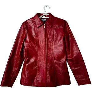 B. Lucid Womens Red Leather Jacket‎ With Front Zipper & Pockets Size Small